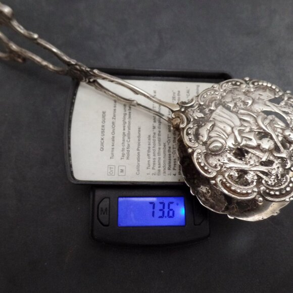 Vintage 800 Silver Serving Scissor Tong Pastry Server - Picture 15 of 15